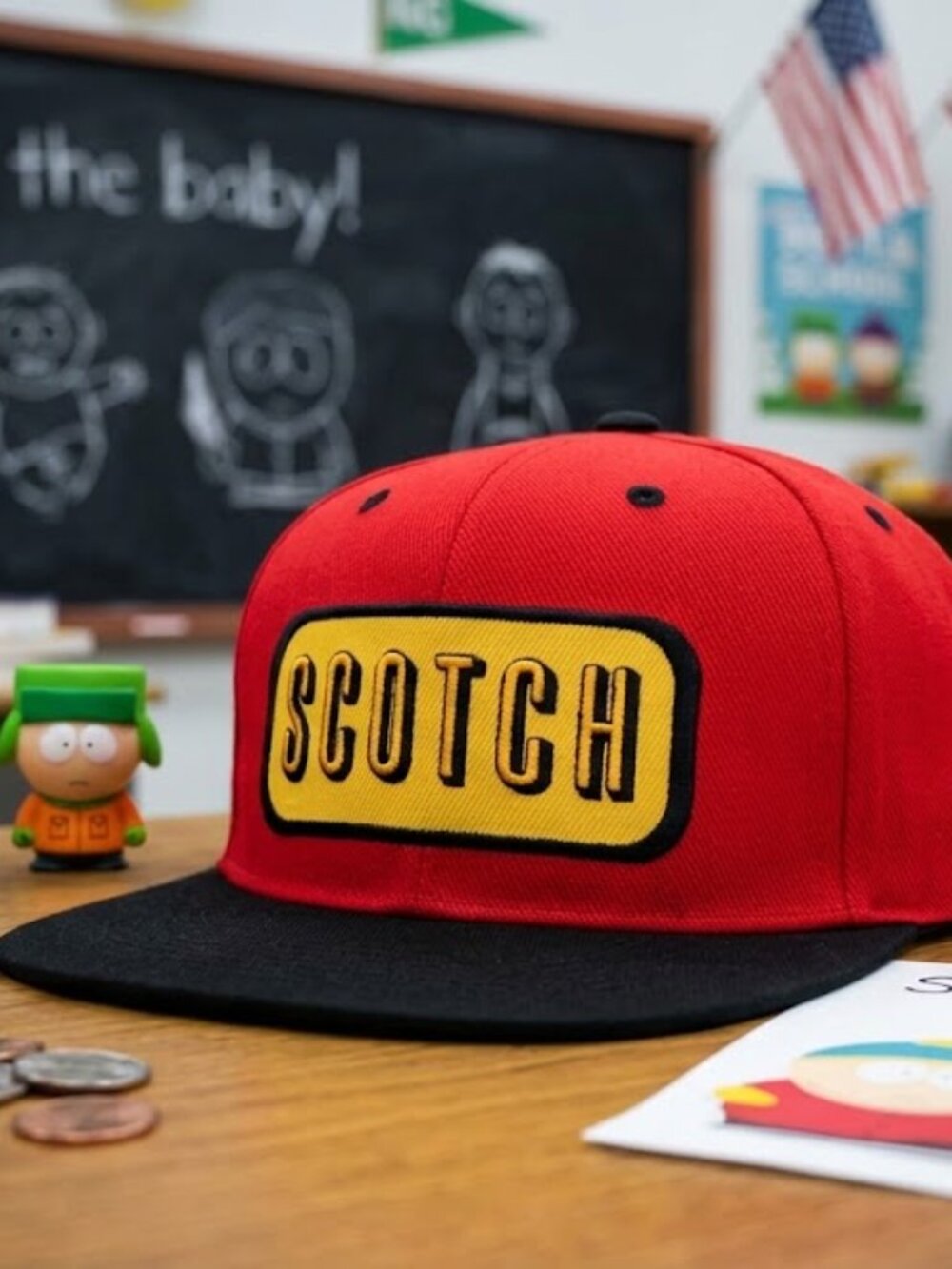 Retro Stuart McCormick Hat Scotch Patch Red Black Flat Brim Snapback Cap New Rar